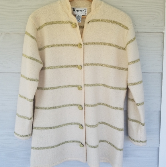 Vintage Grandma Style Cardigan Sweater Wool Cream And Gold Sz Small VtgHong Kong - Picture 5 of 14